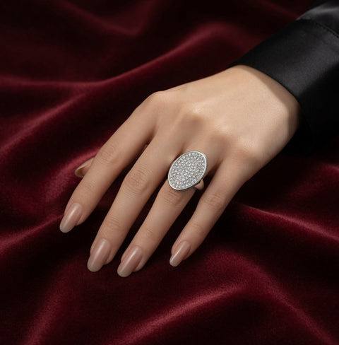Dyrberg Kern Oversized Crystal Oval Cocktail Ring Sz 7 Norway EU Retail $180 NWT