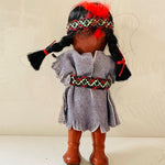 Native American Doll Vintage Indian Girl Doll Souvenir 6” Tall Blinking Eyes