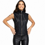 Armando Gomez Leather Windbreaker Vest Jacket Dark Blue M Italy 3-Way Style