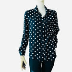 Velvet Heart Rayon Button Front Shirt Black White Polka Dot Long Sleeve Sz M VG