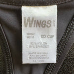 WINGS Black Nylon Spandex DD Cup Drawstring Swim Bra Top Womens Swimwear VG