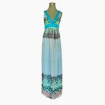 Eva Alexander London V-Neck Multicolor Floral Sheer Maxi Dress XS Sleeveless VG