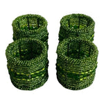 Vintage Green Micro Beaded Napkin Rings Set of 4 Handmade India Moroccan 2" NIB