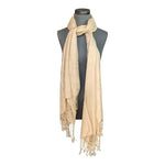 Beige Pashmina Scarf Fringe 86x35 Women Shawl Wrap Neck Warmer Excellent