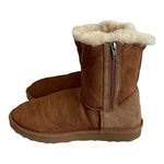 Women’s Tan Suede Leather Sheepskin Lined Ankle Boots Size 10 Winter Boots