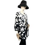 Susan Bristol Silk Floral Print Trench Jacket 3/4 Sleeve Black White Women M
