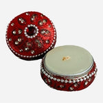 Handmade Rhinestone Beaded Travel Tea Light Candle Holder Tin Box 1.75 Red New