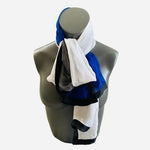 Designer Blue Black White Blocks Framed Silk Scarf 72"x28" Neckerchief Wrap VG