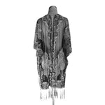 Women's Gray Silver Burnout Kimono Swim Cover Up Fringe One Size Sheer VG