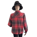 Pink Rose Women's Plaid Boyfriend Shirt L Red Grey Black Buffalo Check Cotton VG