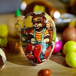 Vintage West Germany Paper Mache Easter Egg Candy Container Rabbit Bike 4" VG