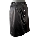 Hilton Hollis Black Satin Midi Pencil Skirt 4 Pearl Button Front Side Zip VG