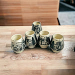 Vintage El Beso Shot Glasses Set 5 Hand Painted Ceramic GTO Mexico Black White