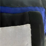 Designer Blue Black White Blocks Framed Silk Scarf 72"x28" Neckerchief Wrap VG