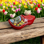 Dutch Wooden Shoe Piggy Bank Red Lacquer Amsterdam Tulips Holland Souvenir Clog