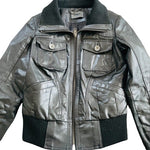 ONLY Limitless Bomber Jacket Size S Black Leather Unisex Zip Front Rib Knit VG
