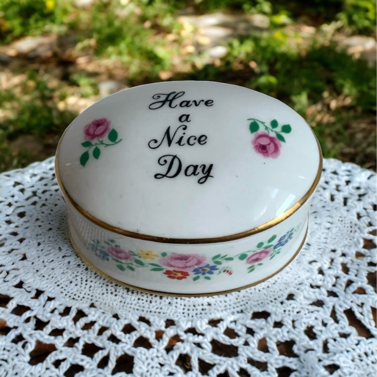 Vintage Coalport Bone China Trinket Box Floral Gold Trim England 2.25" Lid