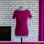 KAREN SCOTT Petite Asymmetrical Stripe Boat Neck T-Shirt Red Navy Cotton M NWT
