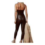 Offline by Aerie Real Luxe Brown PU Leather Jumpsuit S/M Sleeveless NWT