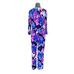 C&C Studio Royal Blue Pink Floral Print 100% Polyester Belted Zip Front Jumpsuit