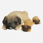 Dog Mate Momma Dog & Sleeping Puppies Figurine Sandcast Brown Black Pug Set VG