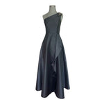 Women Dress Adrianna Papell One Shoulder Rushed Gown Blk Satin Beaded Maxi Dress