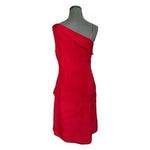 Vintage Papell Boutique Evening Dress 10 Red Silk One Shoulder Ruffle Lined NWOT
