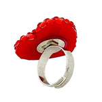 Girls Heart Shaped Ring Red Rhinestone Silver Adjustable Dress Up Jewelry NWOT