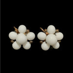 Vintage 1960s Clip On Earrings Enamel Beaded Flower Gold Tone 1" Germany Good