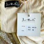 Just Quella Sequin Sparkle Mini Dress S Beige Backless Ruffle Spaghetti NWT