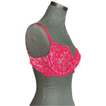 Victoria's Secret Very Sexy Hot Pink Floral Lace Bra Size 36D Demi EXC