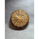 Wicker Round Basket Tan Natural Weave 9" Fruit Bread Storage Green Trim VG