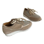 New Metallic Gold Tan White Zip Up Lace Up Bandage Trainers Women’s Size 6