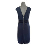 LOVE 21 Womens Navy Blue Lace Front Dress Sleeveless V Neck Sheath Midi Stretch