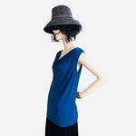 Michael Kors Women's Blue Cowl Neck Sleeveless Top M Silver Chain Shoulder VG