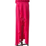 Nicole Miller Silk Cold Shoulder Maxi Dress Magenta Pink Beaded Gown Size L NWT