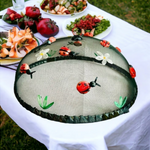 Mesh Food Cover Dome 14" Embroidered Ladybugs Wire Frame Farmhouse Style Picnic