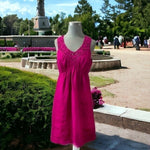 Studio M Womens Burgundy Purple Floral Embroidered Linen Knee Length Dress L EXC