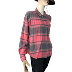 Pink Rose Women's Plaid Boyfriend Shirt L Red Grey Black Buffalo Check Cotton VG