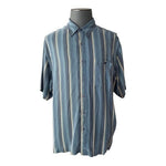 Vintage KAID Mens Blue Yellow Stripe Silk Button Front Shirt XL Short Sleeve NWT