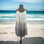 Bali Queen Women's White Grey Metallic Bead Neckline Dress Midi Rayon Adjustable