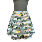 PAPAYA Blue Multicolor Mesh Skater Mini Skirt Floral Striped Size L EXC