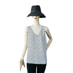 White House Black Market Women's Black White Cross V-Neck Tank Top M Sheer NWT