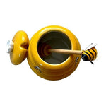 Mini Honey Pot Ceramic Jar Beehive Wood Dipper 3.5"x4" Bee Daisy Lid Add