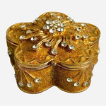 Crystal Flower Trinket Box 2" Gold Metal Jewelry Ring Holder Magnet Closure VG