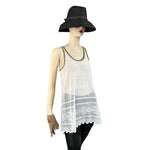 FREE PEOPLE Womens Tank Top S White Lace Sheer Boho Sleeveless Blouse Hippie G+