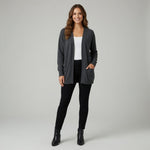 Knit Best Charcoal Grey Cotton Open Front Cardigan Long Blazer Women M VG