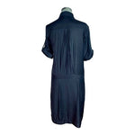 Ulmia Staff Influx Button Front Wrap Dress M Black Satin Short Sleeve 39" VG