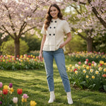 CLASSIQUES ENTIRE White Merino Wool Short Sleeve Coat Women's Layered Jacket Top