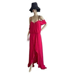 Nicole Miller Silk Cold Shoulder Maxi Dress Magenta Pink Beaded Gown Size L NWT